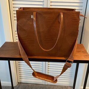 BEIS Brown Croc-Embossed Tote Bag